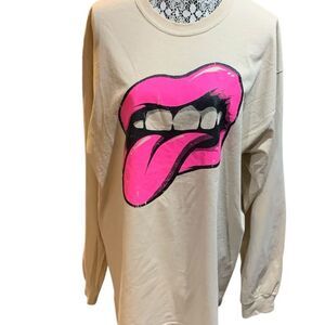 Kill Brand Pink and Cream Long Sleeve Tee with Bold Graphic Design